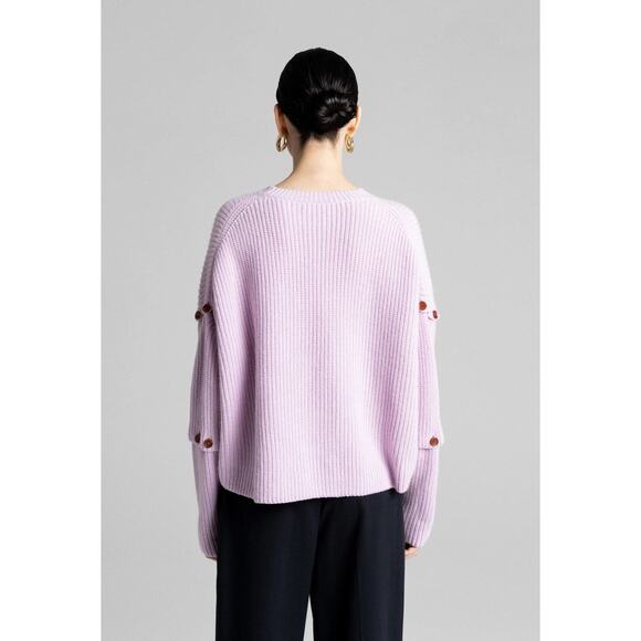 A.L.C. Adams Sweater Cashmere Wool Blend Tiered Button Sleeve in Pale Lavender - Picture 5 of 15